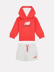 New Balance Red Kids 100% Cotton Hoodie & Shorts Set - Image 1 of 5