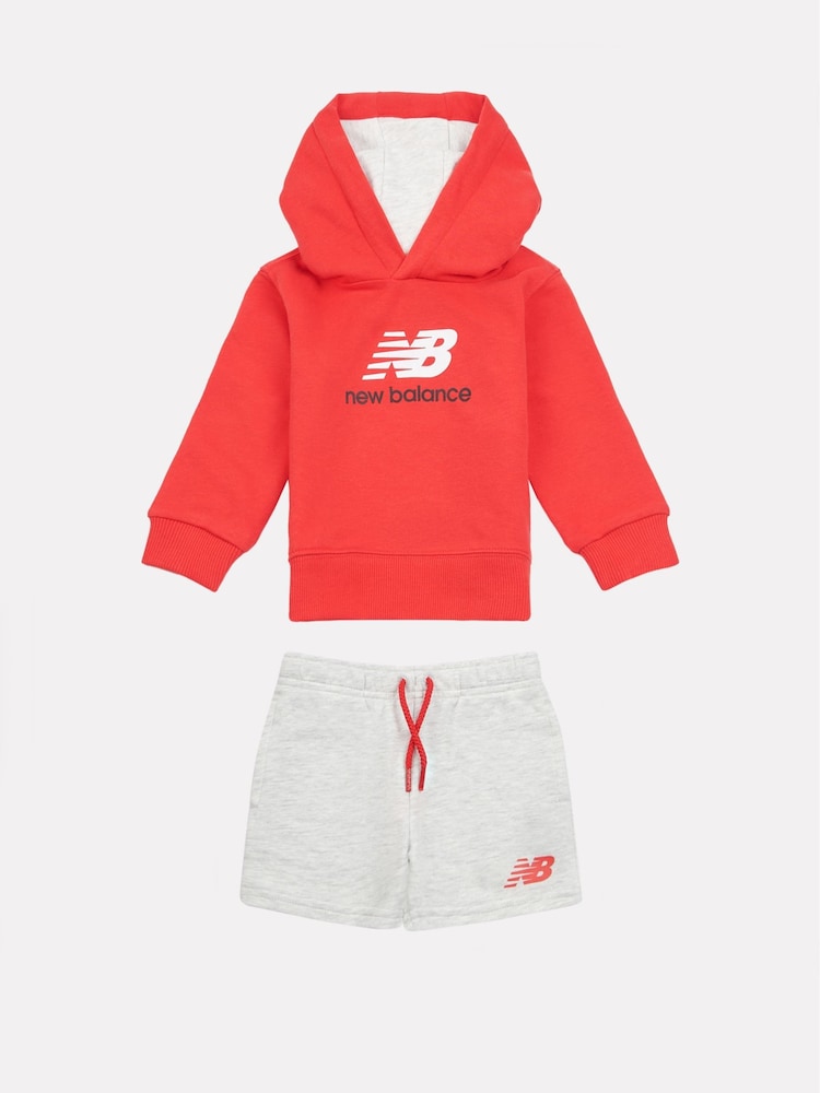 New Balance Red Kids 100% Cotton Hoodie & Shorts Set - Image 1 of 5