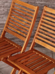 Charles Bentley Natural Wood 1 Pair of Acacia Wooden Foldable Garden Chairs - Image 2 of 6