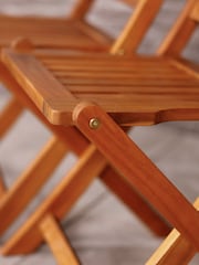 Charles Bentley Natural Wood 1 Pair of Acacia Wooden Foldable Garden Chairs - Image 3 of 6