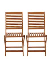Charles Bentley Natural Wood 1 Pair of Acacia Wooden Foldable Garden Chairs - Image 5 of 6