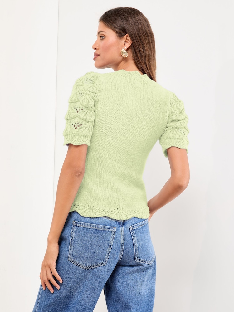 Lipsy Green Scallop Stitch Crew Neck Short Sleeve Knitted Top - Image 4 of 4 Lipsy Green Scallop Stitch Crew Neck Short Sleeve Knitted Top - Image 4 of 4