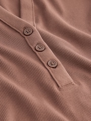 Mocha Brown Henley Long Sleeve Button Down Top - Image 2 of 3