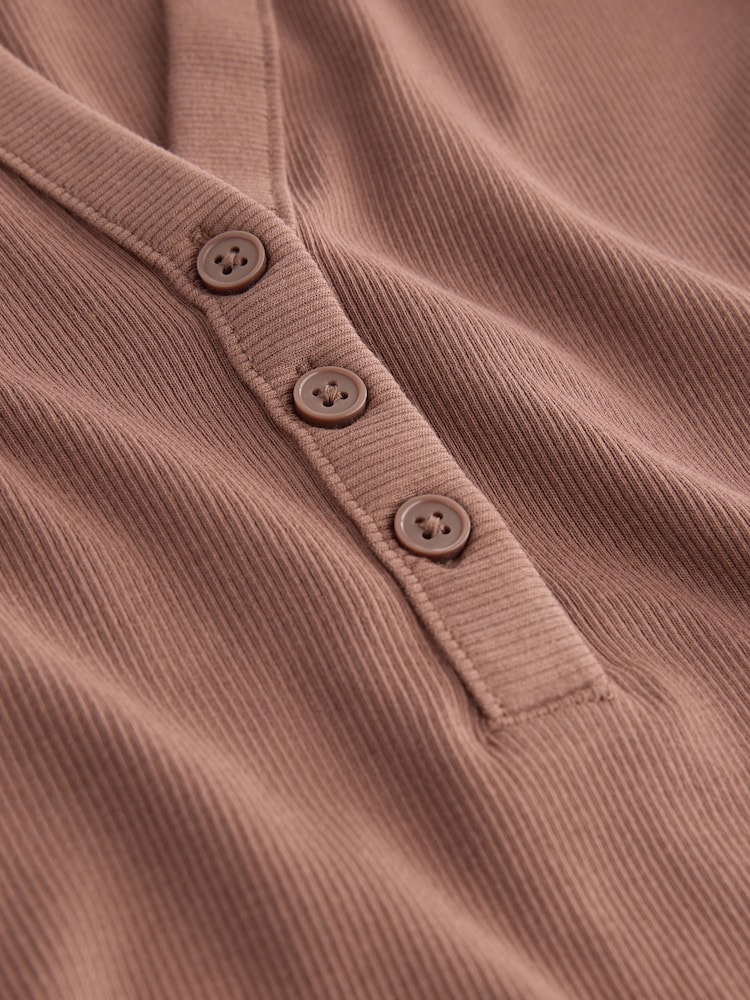 Mocha Brown Henley Long Sleeve Button Down Top - Image 2 of 3