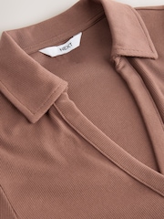 Mocha Brown Henley Long Sleeve Button Down Top - Image 3 of 3