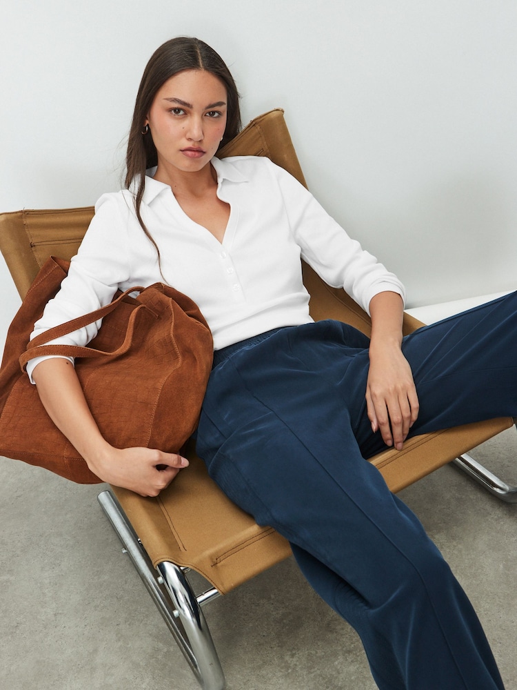 White Henley Long Sleeve Button Down Top - Image 1 of 8