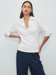 White Henley Long Sleeve Button Down Top - Image 2 of 8