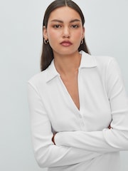 White Henley Long Sleeve Button Down Top - Image 5 of 8