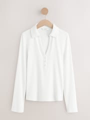 White Henley Long Sleeve Button Down Top - Image 6 of 8