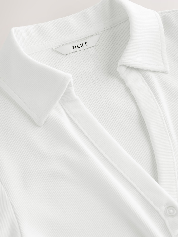 White Henley Long Sleeve Button Down Top - Image 8 of 8