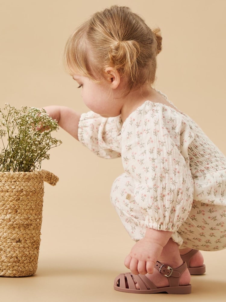 MORI Green Floral 100% Cotton Muslin Playsuit - Image 2 of 4