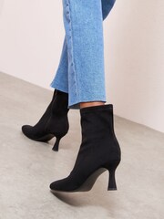 Friends Like These Black Wide Fit Faux Suede Mid Heel Formal Sock Ankle Boots - Image 4 of 4