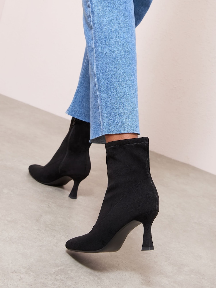 Friends Like These Black Wide Fit Faux Suede Mid Heel Formal Sock Ankle Boots - Image 4 of 4