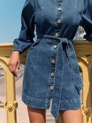 Friends Like These Dark Blue Denim Belted  Mini Dress - Image 2 of 4