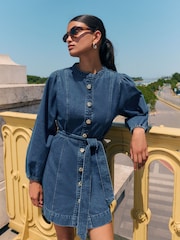 Friends Like These Dark Blue Denim Belted  Mini Dress - Image 3 of 4