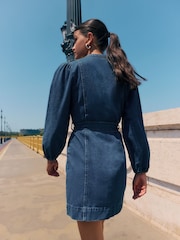 Friends Like These Dark Blue Denim Belted  Mini Dress - Image 4 of 4