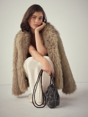 Grey Velvet Embellished Detail Bucket Bag - Image 1 of 8
