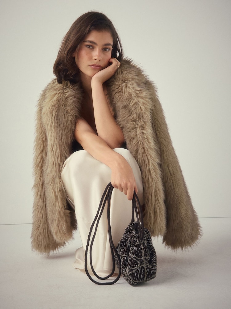 Grey Velvet Embellished Detail Bucket Bag - Image 1 of 8