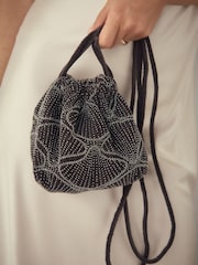 Grey Velvet Embellished Detail Bucket Bag - Image 2 of 8