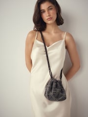 Grey Velvet Embellished Detail Bucket Bag - Image 3 of 8