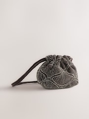 Grey Velvet Embellished Detail Bucket Bag - Image 5 of 8