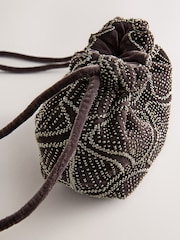 Grey Velvet Embellished Detail Bucket Bag - Image 6 of 8