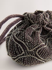 Grey Velvet Embellished Detail Bucket Bag - Image 7 of 8