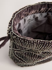 Grey Velvet Embellished Detail Bucket Bag - Image 8 of 8