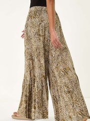 Roman Brown Animal Print Tiered Palazzo Trousers - Image 5 of 5