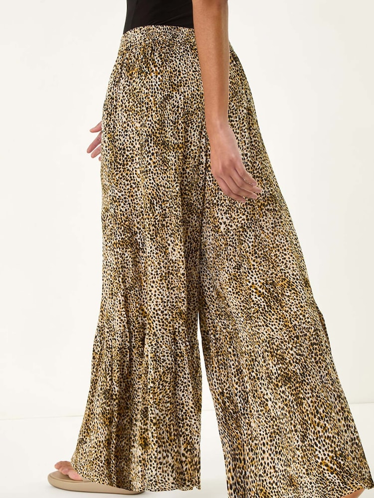 Roman Brown Animal Print Tiered Palazzo Trousers - Image 5 of 5