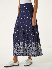 Roman Blue Floral Border Print Stretch Skirt - Image 1 of 5