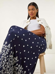 Roman Blue Floral Border Print Stretch Skirt - Image 2 of 5
