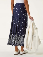 Roman Blue Floral Border Print Stretch Skirt - Image 4 of 5