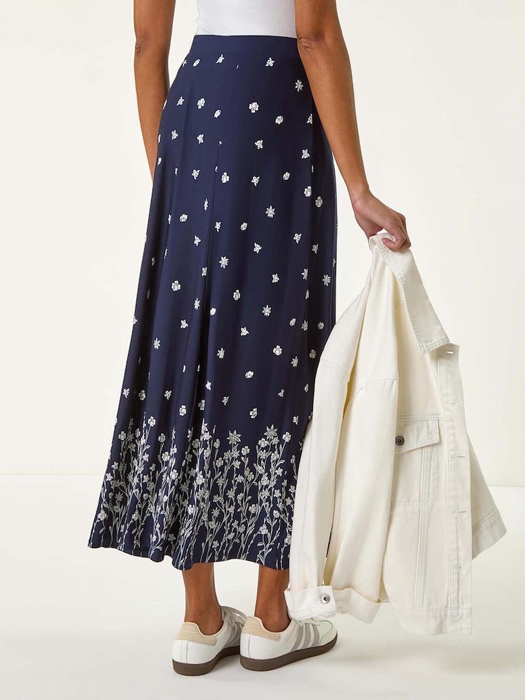 Roman Blue Floral Border Print Stretch Skirt - Image 4 of 5