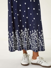 Roman Blue Floral Border Print Stretch Skirt - Image 5 of 5