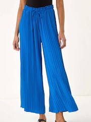 Roman Blue Pleated Wide Leg Culottes - Image 1 of 5