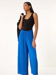 Roman Blue Pleated Wide Leg Culottes - Image 2 of 5