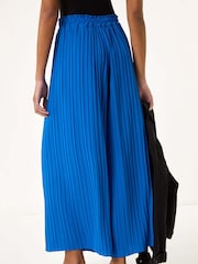 Roman Blue Pleated Wide Leg Culottes - Image 4 of 5