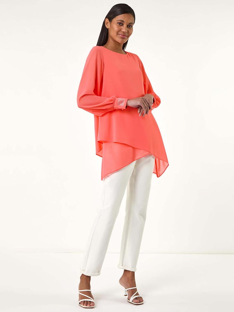 Roman Orange Hotfix Detail Asymmetric Hem Top - Image 2 of 5