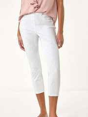 Roman White Embellished Cropped Stretch Jeans - Image 1 of 5