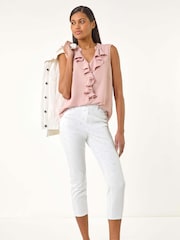Roman White Embellished Cropped Stretch Jeans - Image 4 of 5