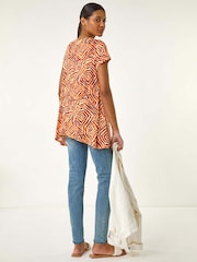 Roman Orange Leaf Print Hanky Hem Tunic Top - Image 3 of 5
