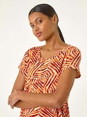 Roman Orange Leaf Print Hanky Hem Tunic Top - Image 4 of 5