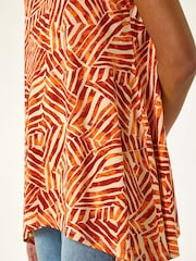 Roman Orange Leaf Print Hanky Hem Tunic Top - Image 5 of 5