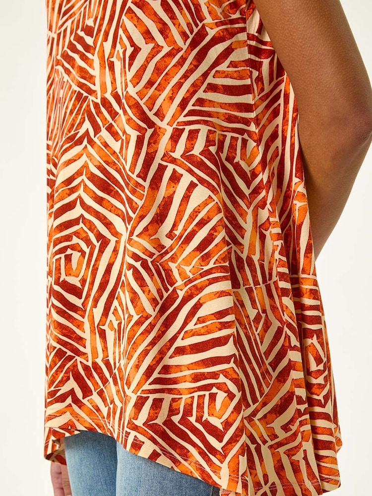 Roman Orange Leaf Print Hanky Hem Tunic Top - Image 5 of 5