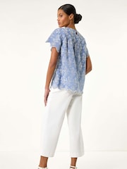 Roman Blue Floral Broidery 100% Cotton Top - Image 3 of 5