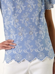 Roman Blue Floral Broidery 100% Cotton Top - Image 4 of 5