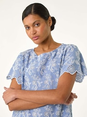 Roman Blue Floral Broidery 100% Cotton Top - Image 5 of 5