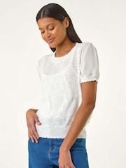 Roman White Pointelle Knit T-Shirt - Image 1 of 5