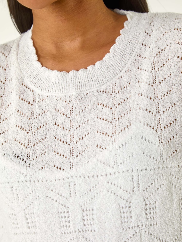 Roman White Pointelle Knit T-Shirt - Image 5 of 5